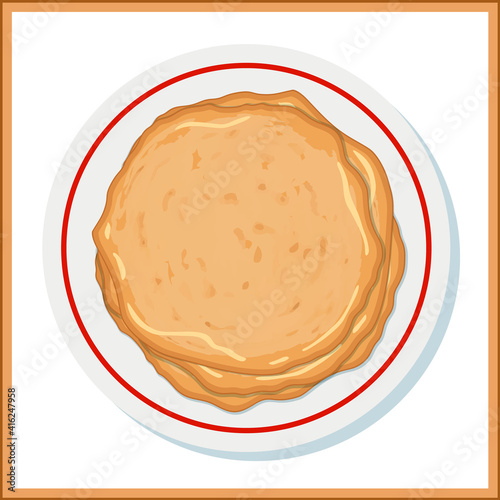 Stack of pancakes on a plate illustration isolated vector art, top view, pancake day, blin, bliny, British pancake