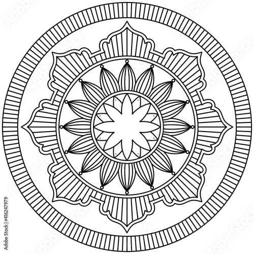 Simple Mandala Shape for Coloring. Vector Mandala. Floral. Flower. Oriental. Coloring Book Page. Outline.
