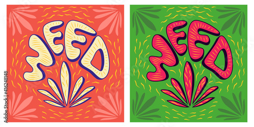 weed poster retro hippy style illustration