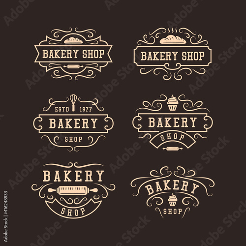 Vintage retro bakery shop label vector template