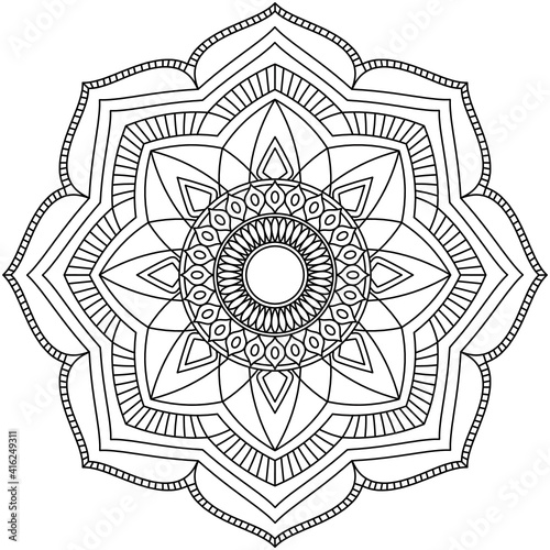 Simple Mandala Shape for Coloring. Vector Mandala. Floral. Flower. Oriental. Coloring Book Page. Outline.
