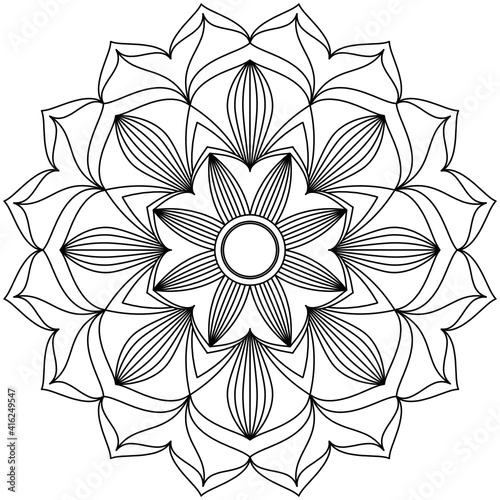 Simple Mandala Shape for Coloring. Vector Mandala. Floral. Flower. Oriental. Coloring Book Page. Outline.
