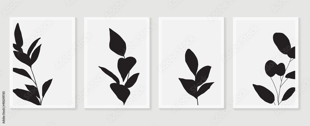 Fototapeta premium Leaf shadows background vector. Abstract botanical prints . Wall arts design with Eucalyptus leaves and botanical branch. Vector illustration.