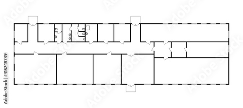 Modern office floor plan without furniture for your design. Vector black and white  blueprint. Architectural background. 