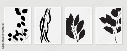 Leaf shadows background vector. Abstract botanical prints . Wall arts design with Eucalyptus leaves and botanical branch. Vector illustration.