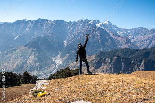 These views sparkle under the brilliant blue sky as autumn emerges in September, Bhrigu lake trek, Himachal Pradesh, India.