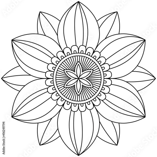 Simple Mandala Shape for Coloring. Vector Mandala. Floral. Flower. Oriental. Coloring Book Page. Outline.
