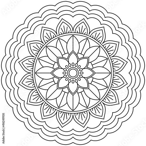 Simple Mandala Shape for Coloring. Vector Mandala. Floral. Flower. Oriental. Coloring Book Page. Outline.
