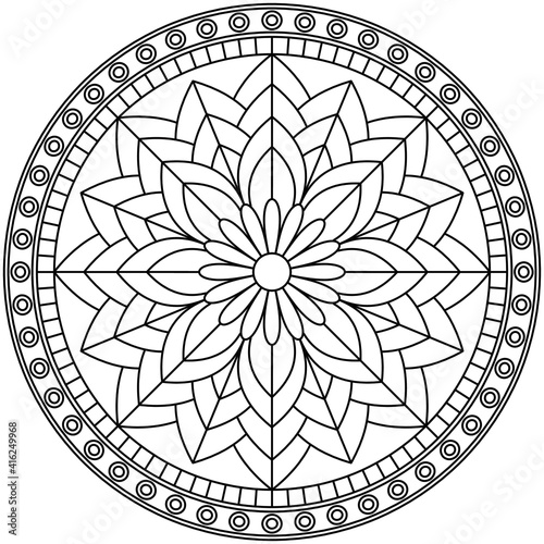 Simple Mandala Shape for Coloring. Vector Mandala. Floral. Flower. Oriental. Coloring Book Page. Outline.
