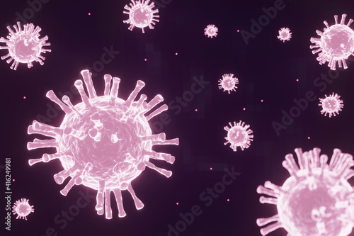 3D Rendering red glowing Virus on the red-black background.