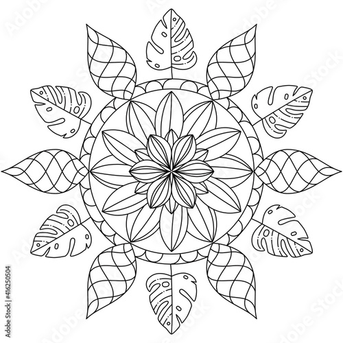 Simple Mandala Shape for Coloring. Vector Mandala. Floral. Flower. Oriental. Coloring Book Page. Outline.
