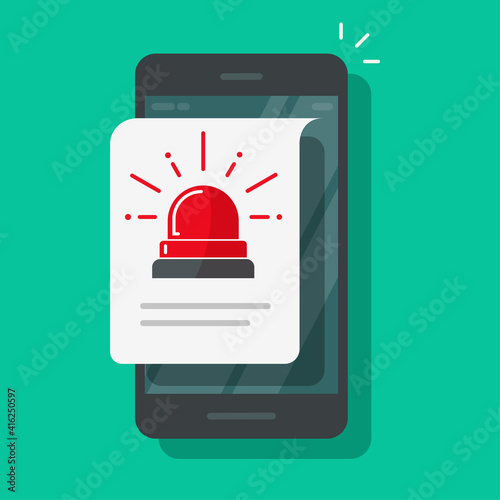 Mobile cellular phone alarm alert file icon or caution message vector flat cartoon isolated, risk attention warning safety info notice, smartphone notification with danger siren flasher data