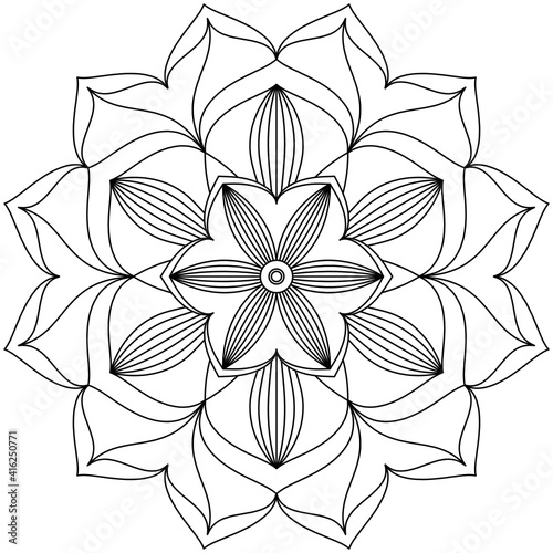 Simple Mandala Shape for Coloring. Vector Mandala. Floral. Flower. Oriental. Coloring Book Page. Outline.
