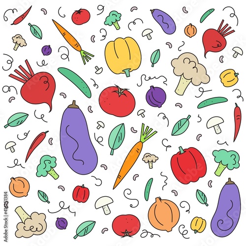 Fresh vegetables made in doodle style. 