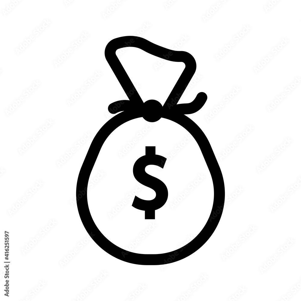 Money bag thin line Icon in black.Busines concept. Dollars symbol. Isolated illustration on white background. Trendy flat style for app, graphic design, web site, UI. Vector EPS 10 Money bag thin line Icon in black.Busines concept. Dollars symbol. Isolated illustration on white background. Trendy flat style for app, graphic design, web site, UI. Vector EPS 10