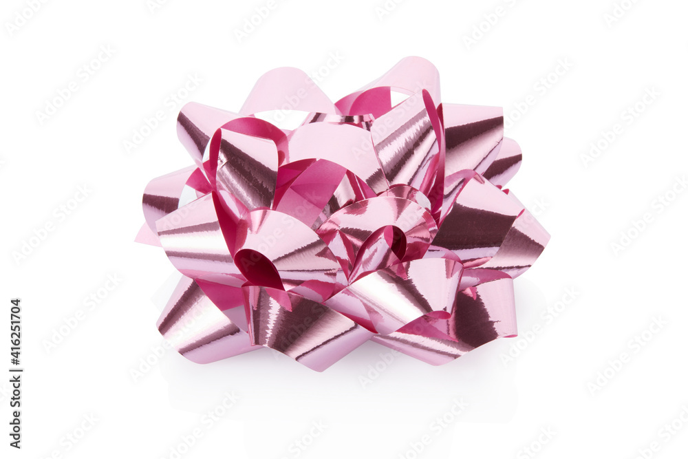 Pink, shiny gift bow isolated on white background, clipping path Pink, shiny gift bow isolated on white background, clipping path