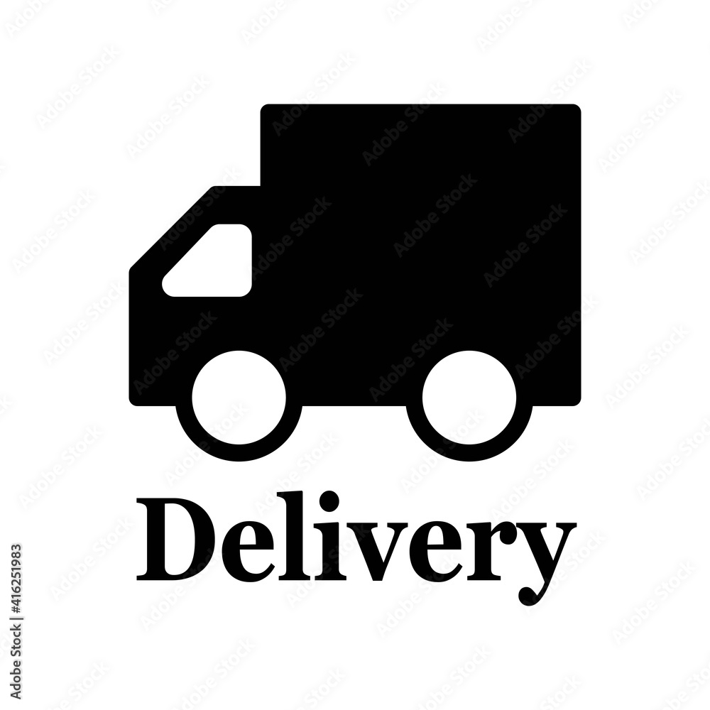 Delivery inscription under the truck icon in black design with creative modern concept isolated on white background logo, ecommerce, satartup, web, app. Fast shipping illustration. Vector eps 10 Delivery inscription under the truck icon in black design with creative modern concept isolated on white background logo, ecommerce, satartup, web, app. Fast shipping illustration. Vector eps 10