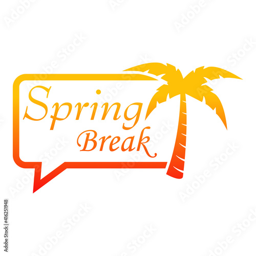 Logotipo con texto manuscrito Spring Break escrito a mano con palmera en burbuja de habla en color naranja