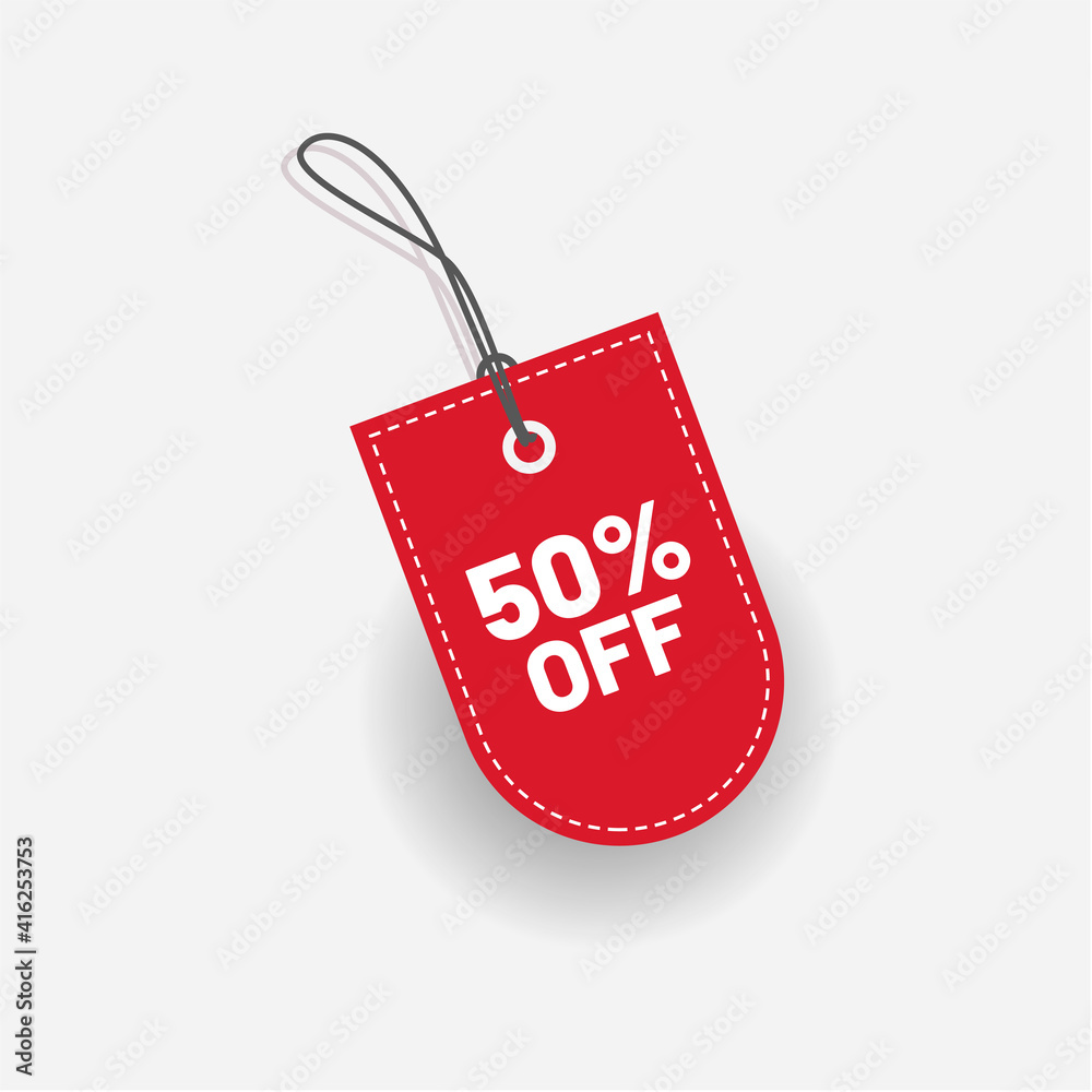 Red Discount Tag Label 50 Off Vector
