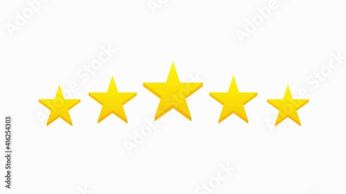 Five stars customer product rating review flat icon for apps and websites on white background. Feedback stars. Motion graphic.