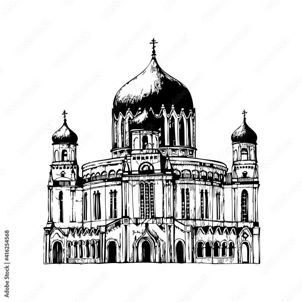 Drawing of the church. Drawing of the Cathedral of Alexander Nevsky (Vyatka).