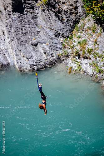 Bungee jumping off a bridge near Queenstown, New Zealand.