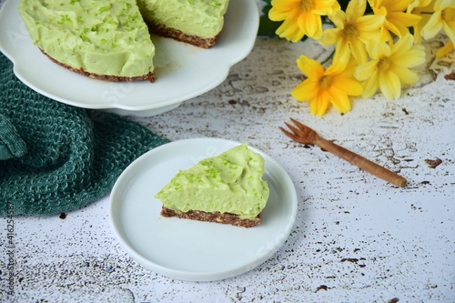 Raw no-bake organic avocado lime cheesecake