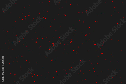 Many Falling Bright Red Tiny Confetti Isolated On Black Background. Vector