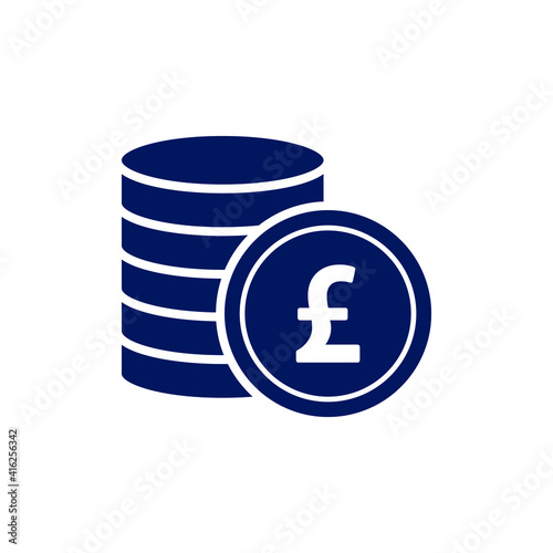 Stack of pound coins. Currency or money icon concept isolated on white background. Vector illustration