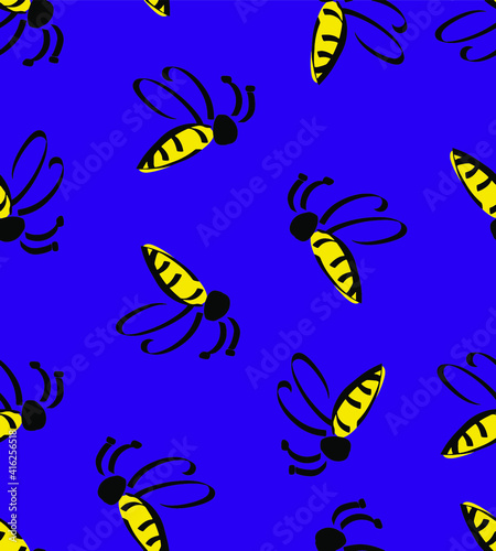 Abstract Hand Drawing Cute Flying Bees Repeating Vector Pattern Isolated Background