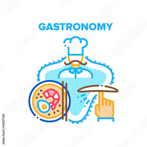Gastronomy Food Vector Icon Concept. Gastronomy Delicious Dish Cooked By Chef With Seafood Shrimp, Egg And Cheese In Pizzeria Restaurant. Turning Dough On Finger Color Illustration