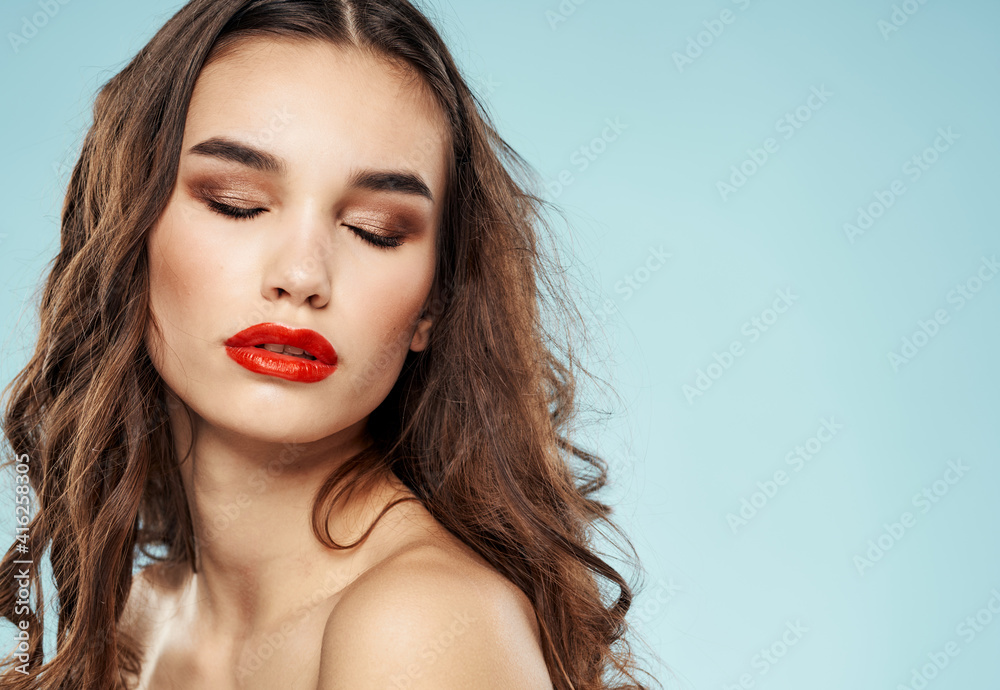 Eyeshadow beautiful woman model naked shoulders cropped view