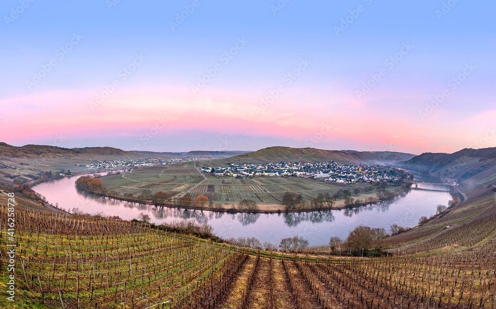 scenic moselle river loop with village Trittenheim seen from Leiwen