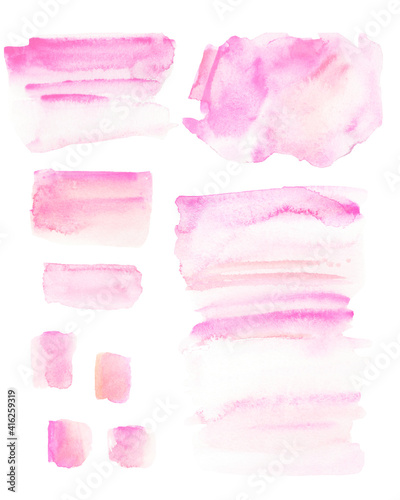 Hand drawn watercolor abstract shapes and stripes background in tender pink colors