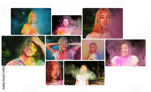 Photography Set of photos with adorable women playing with gulal paint