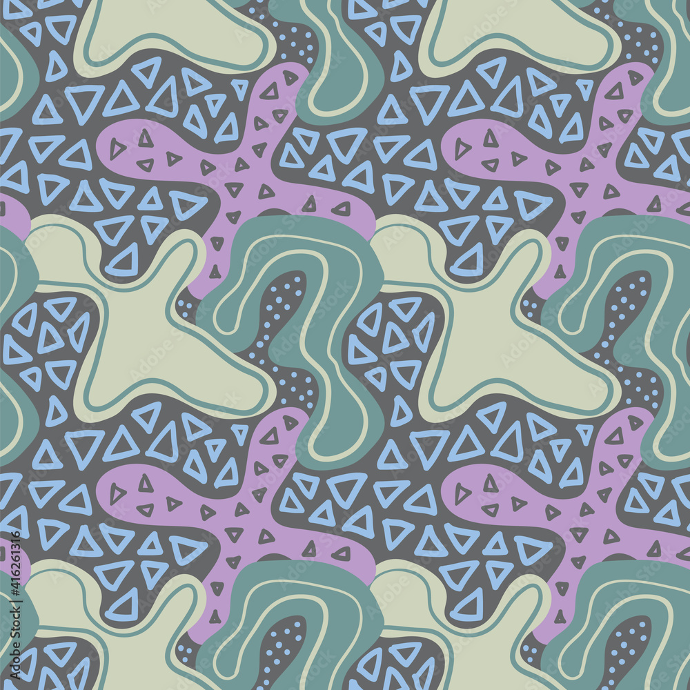 Fototapeta premium Randomly drawn seamless pattern, abstract painting wallpaper design. Primitive ornament textile template.