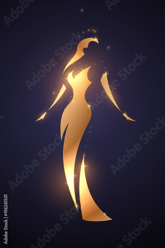 Golden woman silhouette with glow effect