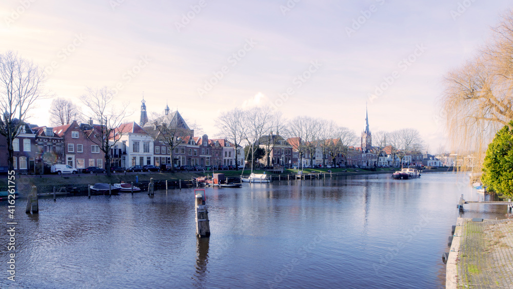 The Vecht river running through the center of Weesp