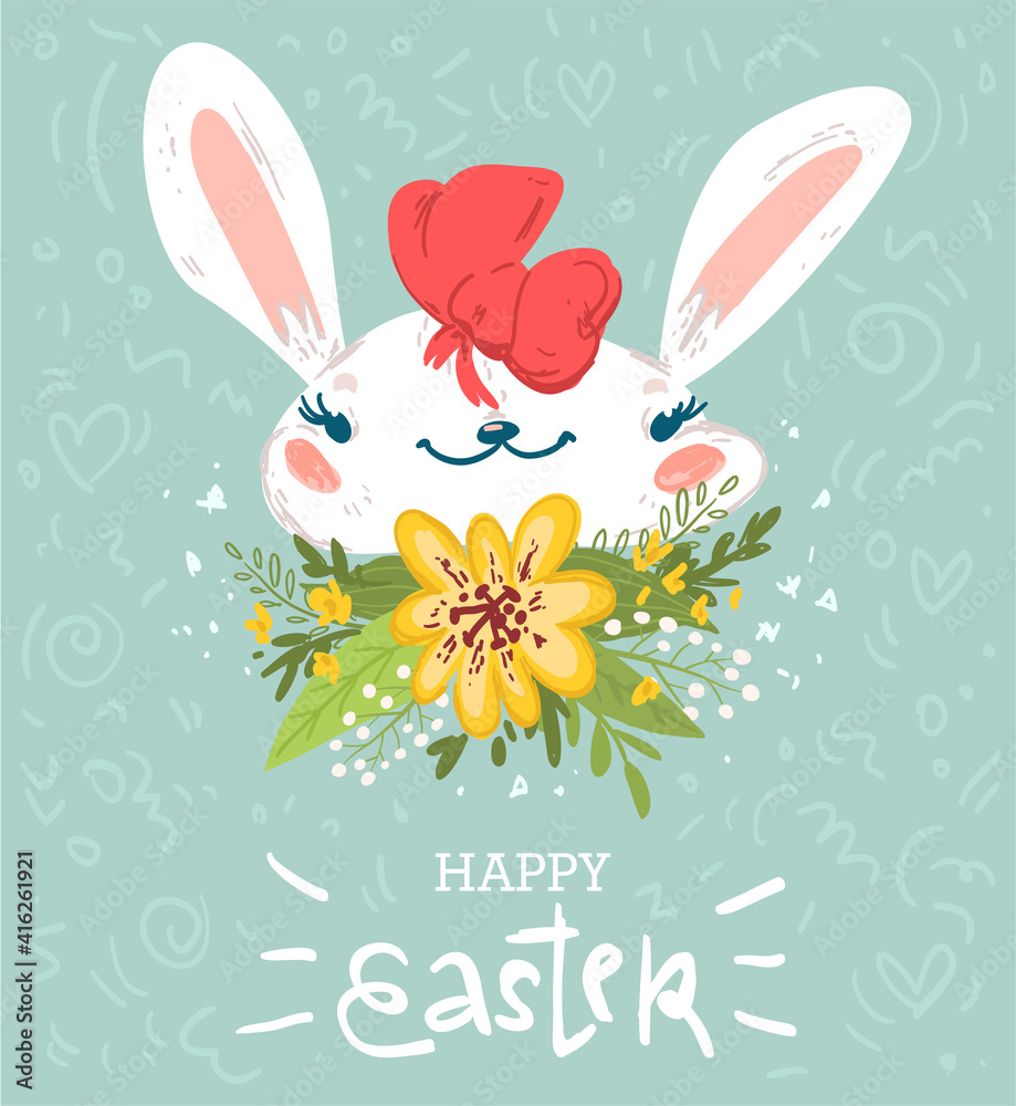 Cute baby rabbit easter greeting card design
