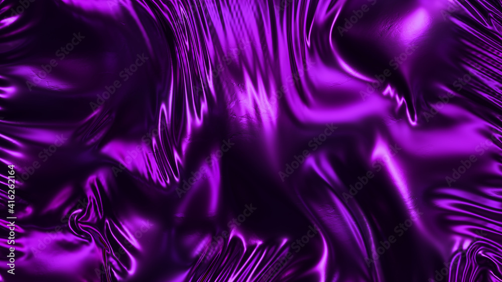Fototapeta premium Wavy cloth. Dark purple gradient background. 3D rendering.