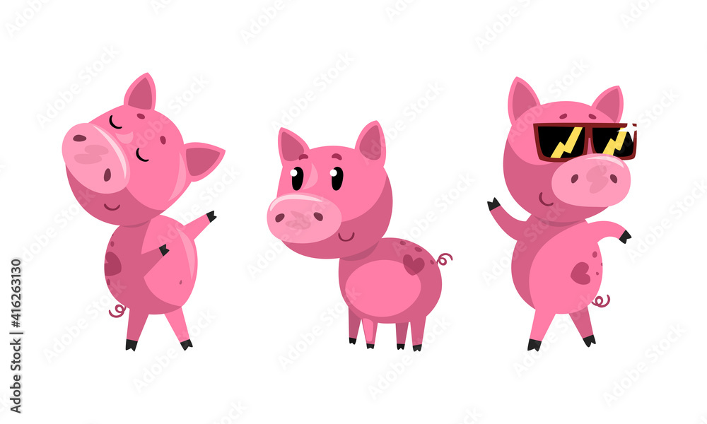 Set of Funny Piglet in Action, Cute Humanized Farm Animal Character Cartoon Vector Illustration Set of Funny Piglet in Action, Cute Humanized Farm Animal Character Cartoon Vector Illustration