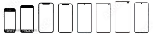 Mockups popular smartphones with blank screens for your design. Isolated in white background.