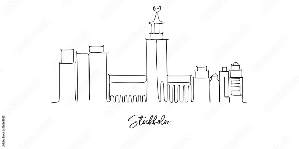 Stockholm Sweden landmark skyline - continuous one line drawing