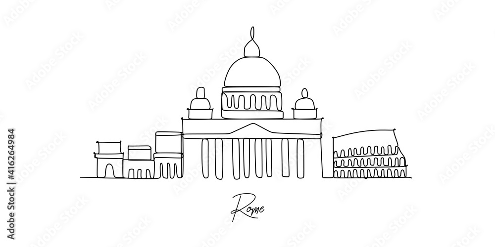 Rome City landmark skyline - continuous one line drawing