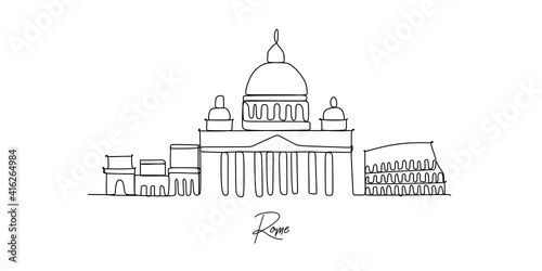 Rome City landmark skyline - continuous one line drawing
