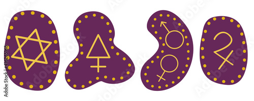 A set of runes with astrology signs isolated on a white background. Vector illustration with signs and pictograms. For palmistry and divination.