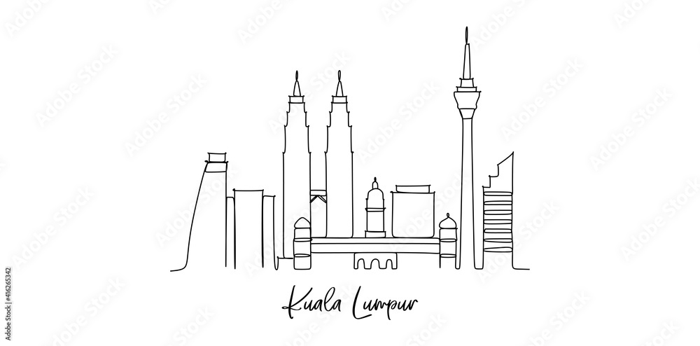 Obraz premium Kuala Lumpur Malaysia Landmarks - continuous one line drawing