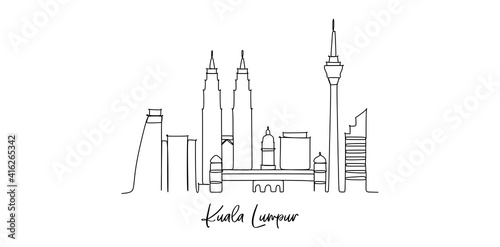 Kuala Lumpur Malaysia Landmarks - continuous one line drawing