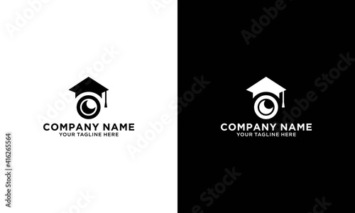 graduation logo concept camera with bachelor hat vector illustration icon design