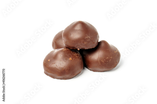 chocolate candies isolated on white background.